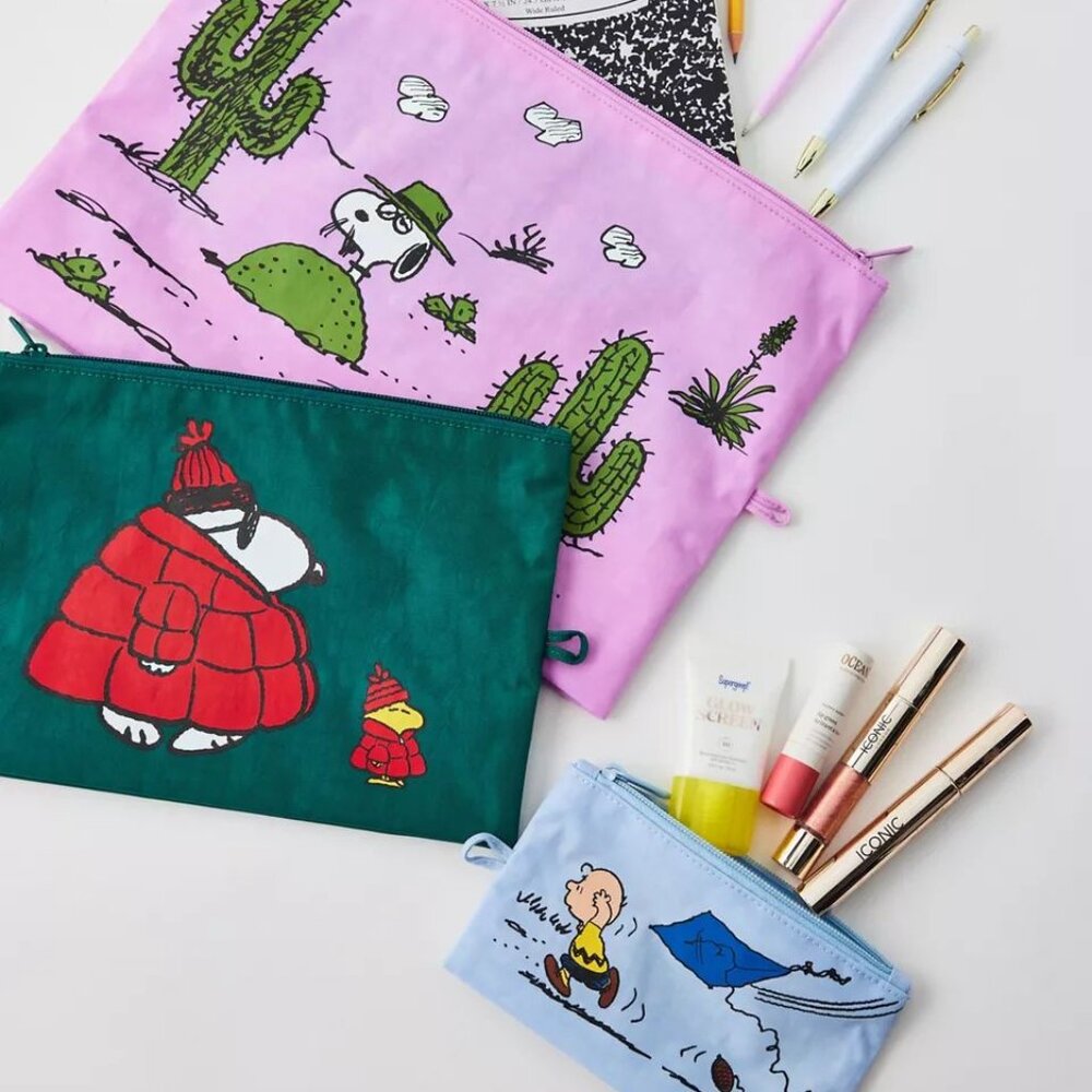 NWT Baggu Go Pouch Set - Peanuts (Kite Eating Tree, Puffer Snoopy, Pink Spike) - Picture 6 of 6